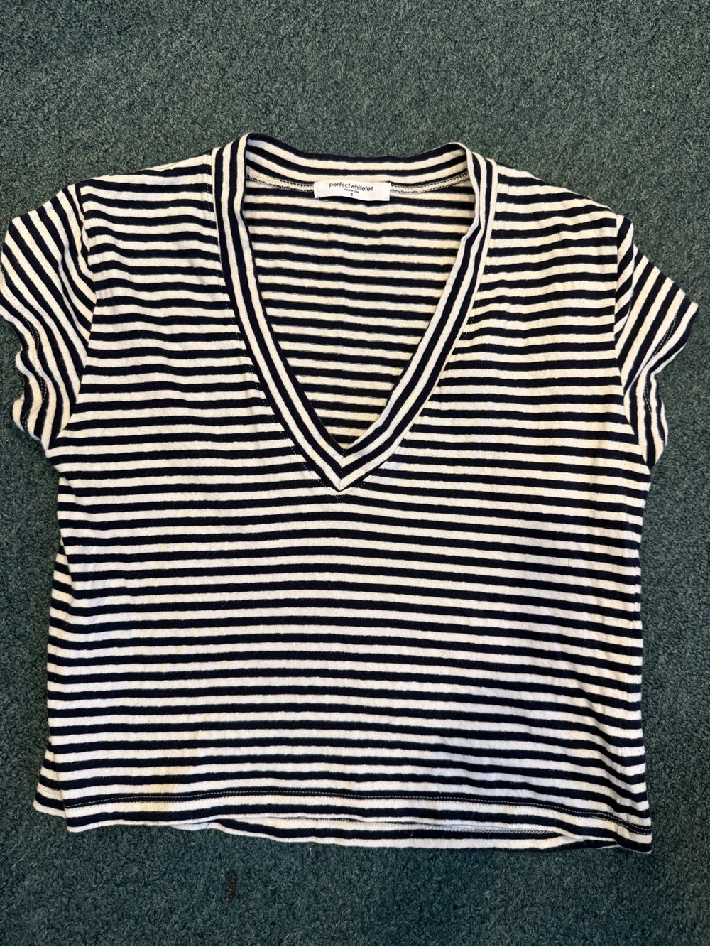 perfectwhitetee Black & White Striped V‑Neck Crop Top
